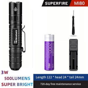 SUPERFIRE Tactical Flashlight MI80 Super Bright Portable Rechargeable Torchlight With 2000 mAh Lithium Battery Suitable For Camping/Hiking/Outdoor/Indoor/Emergency
