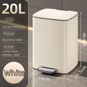 20L/30L Kitchen Stainless Steel Trash Bin with Foot Lid | Kitchen Dustbin | Removable | Silent Lid