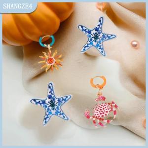 【SHANGZE4】 4 cái bộ Cá Nhân Hợp Thời Trang Thiết Kế Sáng Tạo Hợp Kim Sao Biển Cua Bông Tai Cho Phụ Nữ Đảng Đồ Trang Sức Quà Tặng