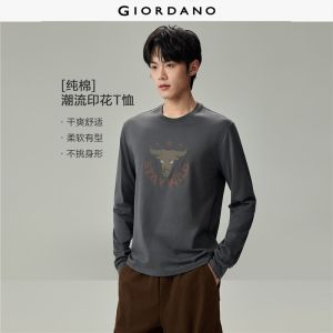 Giordano Beau Monde Men 100% cotton animals print long sleeve tee Free Shipping 13096791