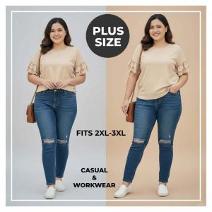 Plus Size Skintone  Blouse for Women – 2-Layer Ruffle Sleeve 2XL–3XL Everyday & Office Use