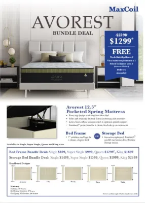 (Furnituresg) Maxcoil Avorest 12.5″ Pocketed Spring Mattress & Bed Bundle (Free Pillow + Protector)