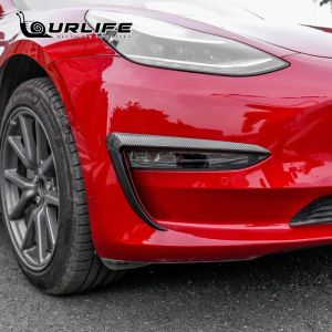 kkmf For Tesla Model 3 Three 2018 2019 2020 Car Front Fog Eyebrow Trim Light Lamp Frame Sticker Cover Grill Grille Parts accessories 2Z6B7