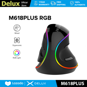 Delux M618Plus RGB Wired Ergonomic Vertical Mouse 6 Buttons 4000 DPI Optical With Removable Palm Rest L Size For Big Hands For PC/Laptop/Windows/Mac