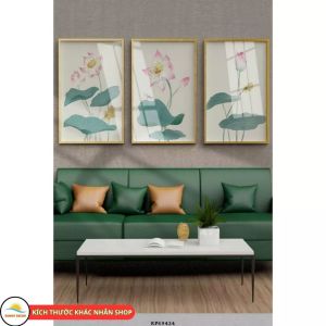 Bộ 3 Tranh Hoa Sen Tráng Gương Decor Phong Thuỷ– Trang Trí Phòng Khách Phòng Thờ mang sức sống Ý nghĩa tâm linh