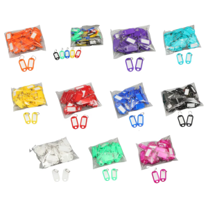 50 Pcs Key Fob Plastic Key Labels ID Name Key Rings Key Labelling Keychain Rings for Luggage and Office Use