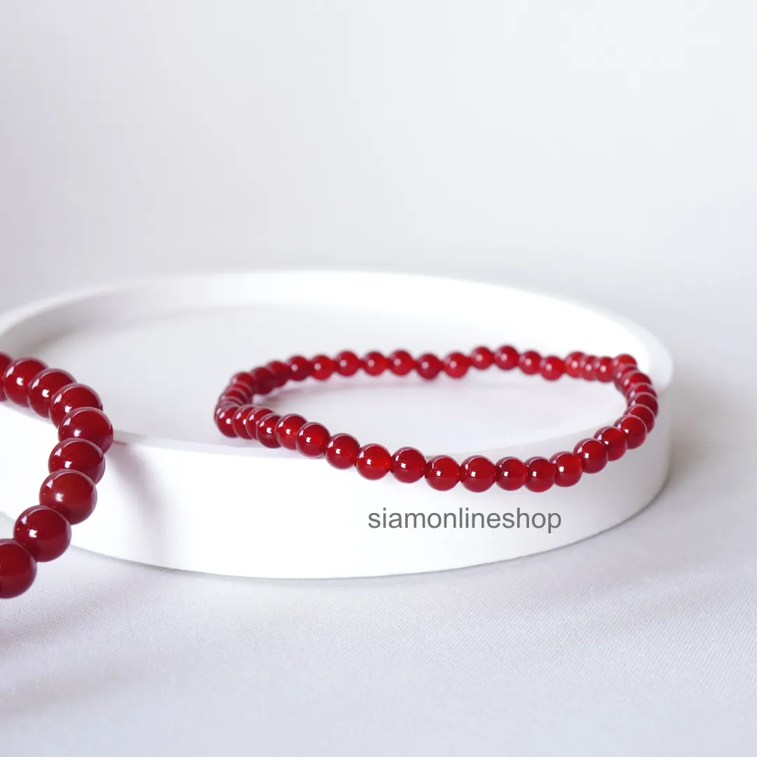 CARNELIAN หินคาร์เนเลียน เลือกขนาดเม็ดหินได้ (4, 6 มม.) หินแห่งความอวยพร สร้อยข้อมือหินแท้