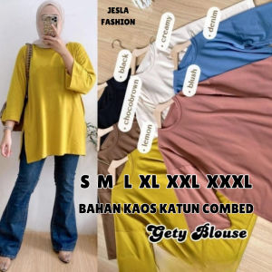 Baju Atasan Cewek Model Baru Gety Blus Bahan Katun Combed 24s S M L XL XXL 3XL Blouse Wanita Lengan Panjang Kaos Oversize Jumbo Ootd Korean Style Remaja Kekinian Outfit Casual Santai