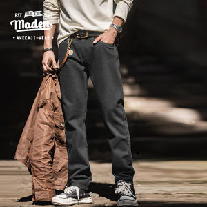 Maden กางเกงยีนส์เอวกลางสีดำล้วนสำหรับผู้ชายกางเกงยีนส์ขายาวชาย2025ฤดูใบไม้ร่วง