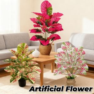 Red/Pink/Green Leaf Artificial Flower Fake Plants Home Decor Simulated Bonsai Potted Wedding Decor