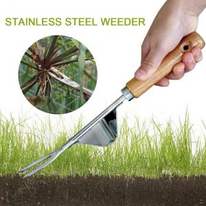 Manual Grass Weeding Remover Plant Digging Puller Transplanting Gardening Tool Stainless Steel Fork