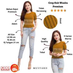Floline Ols - Crop Top / Atasan Rajut Polos Wanita Premium High Quality