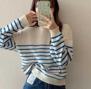 BAJU SWEATER STRIPED KNIT RAJUT KOREA STYLE PREMIUM - BAJU ATASAN WANITA KEKINIAN DAN TERLARIS