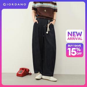 Giordano Women Topstitch high waist wide leg loose jeans Free Shipping 18416809
