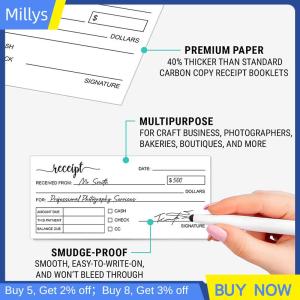 Millys 1 cuốn sách nhận giấy carbonless Cảm ơn bạn nhận Sách-Đặt hàng bán hàng hóa đơn doanh nghiệp nhỏ- (50 mỗi màu trắng vàng)