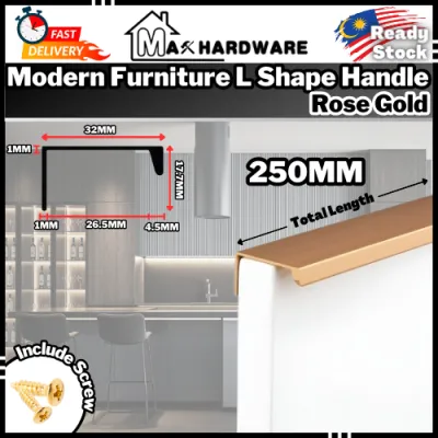 (Short Size) L Handle European Style Modern Knob Pull Door Drawer Cabinet Wardrobe Furniture Handle Pemegang Pintu Hitam
