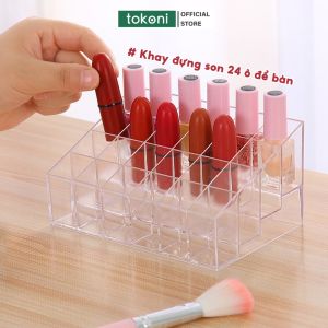 Khay đựng son 24 ô JYoohome Hộp nhựa mica đựng son mỹ phẩm cọ trang điểm để bàn siêu bền trong suốt