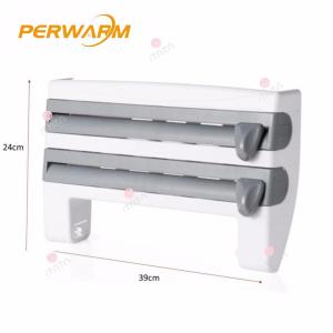 Perwarm 4in1 Plastic Aluminum Foil Dispenser Refrigerator Hanging Storage Rack Shelf Wall Hanging Paper Towel Shelf Tissue Spice Storage As Sorting Rack Fresh-keeping Film Cutting Supplies