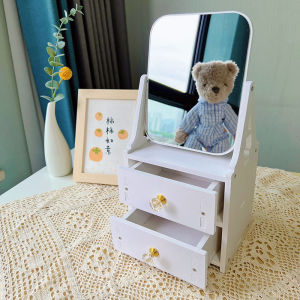 Kệ Trang Điểm 2 Tầng Có Gương Để Bàn Hình Chữ Nhật Kệ Đựng Mỹ Phẩm Nhỏ Gọn Màu Trắng Dễ Lắp Ráp Đa Năng Tiện Dụng