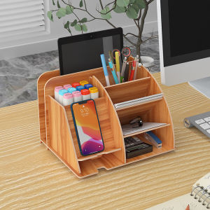 SUBTLEชั้นวางเอกสารลายไม้ 4ชั้น Desk Organizer Wooden โต๊ะเก็บของตู้ไม้ ที่เก็บโฟลเดอร์พื้นที่ทำงาน ที่วางปากกาตั้งโต๊ะ