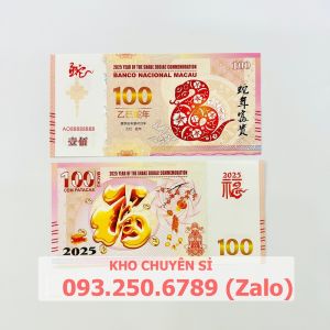 [Giá KM] SERI FULL 88888888  tiền Hình Con Rắn 100 Macao Lưu Niệm tặng kèm bao lì xì 2025