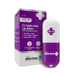 The Derma Co 1% Kojic Acid Lip Balm I With Alpha Arbutin & Hyaluronic Acid I SPF 30 PA++ Gives Moisturized Lips Off White Travel Friendly For Dark & Pigmented Lips -4g