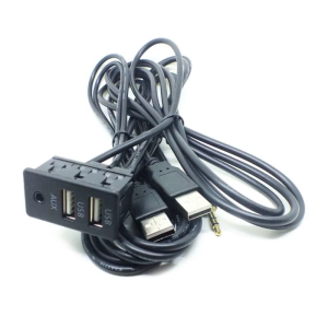 Auto Dashboard Extension Cable with Dual USB Interface Panel Flush Mount AUX Extension Cable Car Power