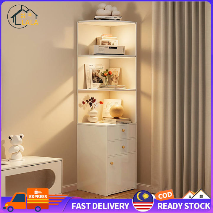 Storage Rak Simple LALA Corner Storage Cabinet Space Saving Bookshelf Rak Buku Living Room ...