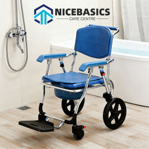 Portable Shower Chair Folding Potty Wheelchair For Elder Patient Disabled Limited Mobility