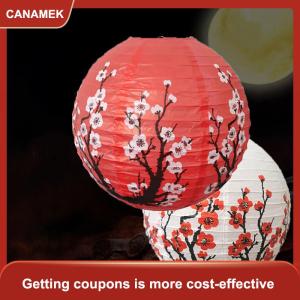 【CANAMEK 】 30 35cm Plum Blossom Round Paper Lantern Lamp Shade Chinese Antique Paper Lantern New Year Paper Lampshade Home Decor