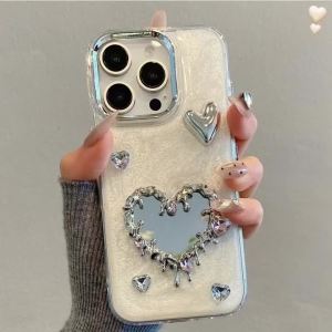 เคสศัพท์กระจกหัวใจเหลวแบบไม่สม่ำเสมอสำหรับ iPhone16 Promax เคสศัพท์มือถือกันตกสำหรับ iPhone15 14 13 12 11 Promax