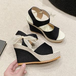 Free Shipping New Long-Lasting WomenS Sandals With A Wedge Heel Lace-Up Design Open-Toe Style And A One-Strap Closure With Velcro Featuring A Platform Sole
