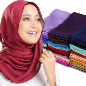 Jifang 180x70cm Plain Women imitated silk Scarf Satin Solid Hijabs Lady Musilm Shawl Pashmina WJ328