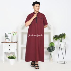 JUBAH LAKI - LAKI DEWASA BORDIR SIMPEL ELEGAN GAMIS PRIA DEWASA LENGAN PENDEK