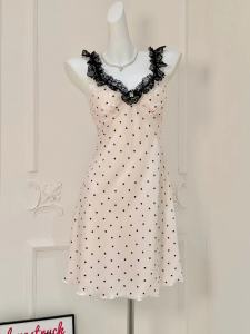 Japanese Pure Desire Girl Ice Silk Sleeping Skirt Spring and Autumn New Large Size Nightdress Home Clothes Women Sweet Polka Point Pajama Set