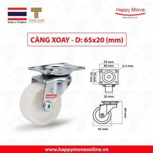 Bánh xe đẩy nylon tải nhẹ càng xoay 506575mm. - Happy Move Thái Lan