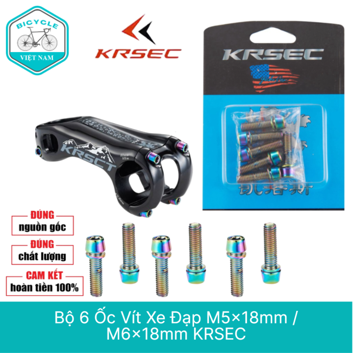 Bộ 6 Ốc Vít Xe Đạp KRSEC M5x18mm / M6x18mm – Thép Không Gỉ Mạ Titanium, Nhiều Màu