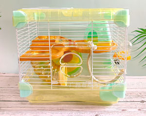 กรงหนู 2 ชั้น ได้พร้อมอุปกรณ์ วงล้อ ขวดน้ำ บ้านหนู ท่อ ขนาด  27.7*20.5*25 CM 3 สี