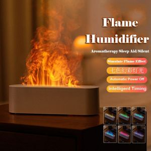 Simulation Flame Diffuser Steam essential oil spray humidifier 7-color light remote control Air Humi