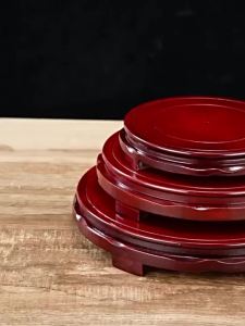 【Ship in 24H】大师已开光24小时发货仿红木木质底座聚宝盆铜葫芦花瓶奇石头铜器摆件托架佛像实木圆形托盘