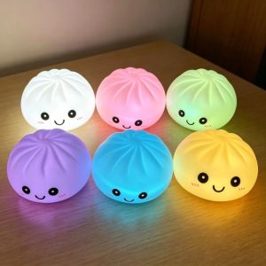 CHARRISSA Food Ornament LED Bun Night Light Luminous Electronic Glowing Dumplings Aesthetic Colorful Dumpling Squishes Kids Adult