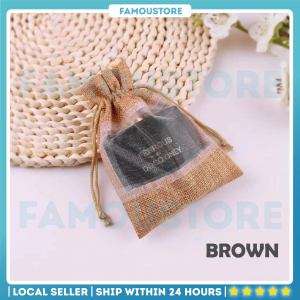 Famoustore Window Cute Drawstring Bag Pouch Bag Jewellery Bag Linen Burlap Bag Birthday Bag Beg Guni Uncang emas 收納袋 麻布袋