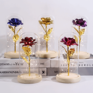 SDG LED Light Preserved Rose Flower Wooden Base Glass Cover Artificial flowers Romantic Wedding Decoration Rose LED Light Valentines Day