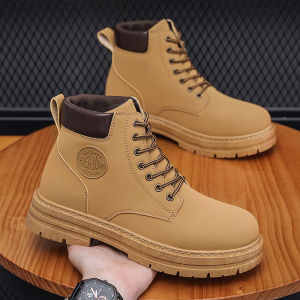 Korean High Cut Thick Bottom For Men Leather Boots Fashion Ankle Boots yellow black Casual shoes