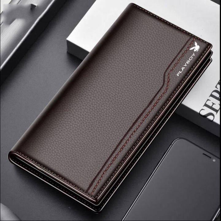 Men's thin soft leather long money clip casual business multi-card large  capacity suit bag wallet Lazada PH