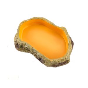 ER52858 Rock Reptile Water Bowls Climbable Resin Reptile Feeder Reptile Food Supplies Simulation Scene Amphibian Feeding Bowl Tortoise