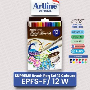 ARTLINE Spidol Supreme Brush Pen Kuas Gambar Sketsa Lettering Calligraphy SET 12 Warna EPFS-F/12W