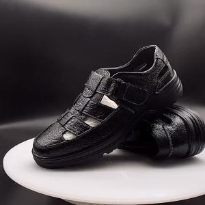 Summer Mens Sandals Cowhide Breathable Hollow Non-Slip Casual Middle-Aged and Elderly Dad Elderly Leather Shoes Genuine Leather Hole Shoes ㏇L0529