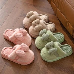YUCHEN Autumn and Winter Winter Fluffy Slippers Bowknot Thickened Warm Plush Slippers House Slides Toe Wrap Soft Plush Slippers Autumn