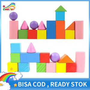 COOLToy 26 Buah Castle Blok Bangunan Bentuk Geometris Puzzle Kayu Mainan Pendidikan Untuk Anak-anak